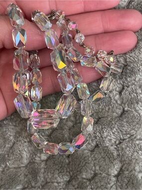 Vintage Austrian Crystal Aurora Faceted Bead Necklace - Clear